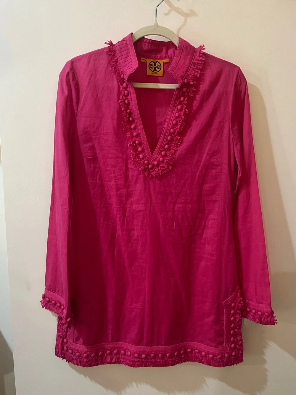 Tory Burch Bright Fuchsia Pom-Trim Tunic